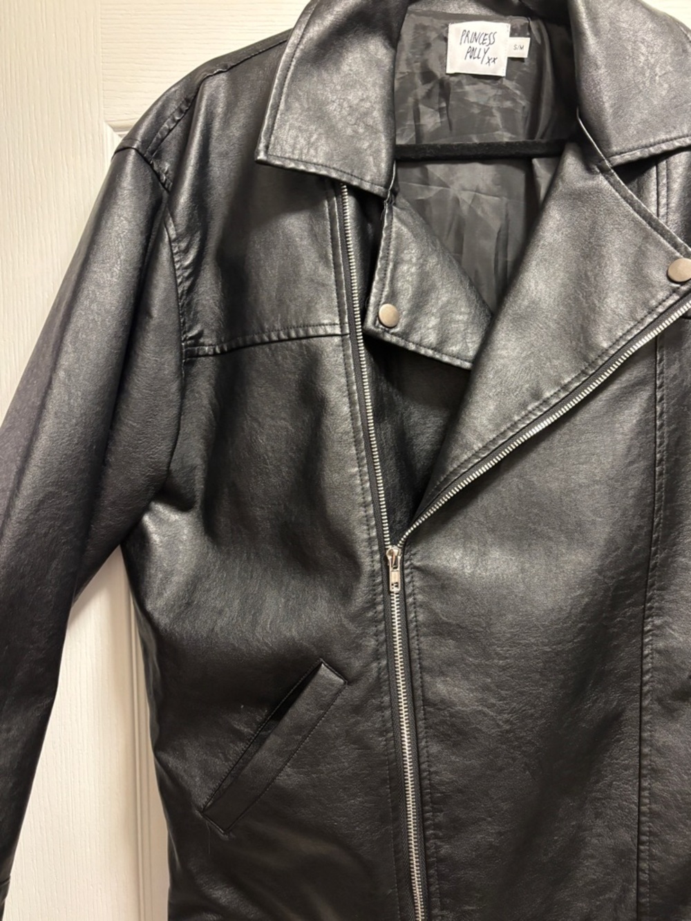 Princess Polly Black Faux Leather Bomber Jacket - oversized - Picture 4 of 5